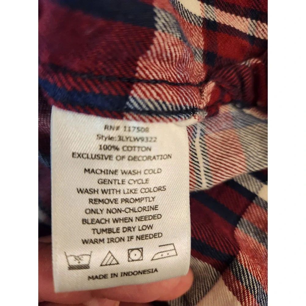 Levis Mens Red‎ White Blue Plaid Flannel Button Down Shirt XL Long Sleeve Casual